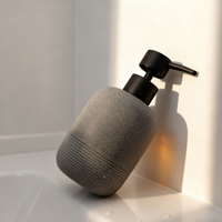 Distributeur de savon liquide et de lotion pour comptoir de salle de bain, rond, en résine grise, luxueux et écologique