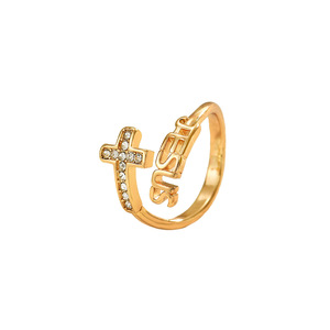 Women's Gold Tone Jesus Cross <b>Ring</b> With Pave Setting <b>Open</b> Design Index Finger Jewelry Gift - Product Image 5