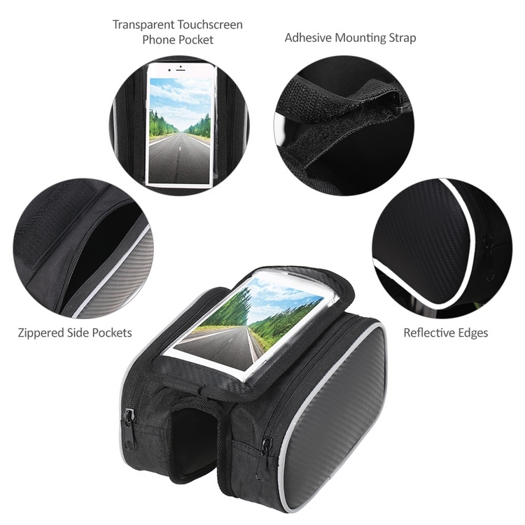 Universal Bike Front Frame Bag With Phone Holder – Polyester Double Pouch (TQ-917)