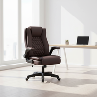 Chaise de bureau de direction en cuir PU, design ergonomique moderne pour PDG, directeur, patron, avec accoudoirs et appui-tête fixes
