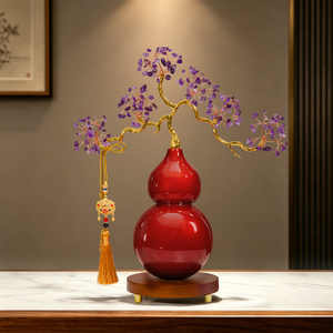 Amethyst <b>Crystal</b> Gourd <b>Tree</b> Ornament New Chinese Style Lucky Charm Housewarming Gift Living Room Decoration - Product Image 2