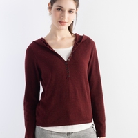 Pulls et sweats à capuche pour femmes, pull à capuche en laine rouge bordeaux pour femmes, pull en laine à manches longues avec fermeture boutonnée