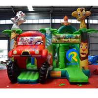 Structure gonflable commerciale sur le thème des animaux, combo château gonflable et toboggan, garantie 3 ans, certifiée CE, installation facile