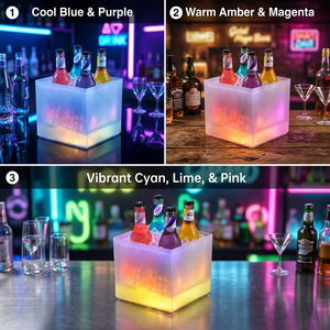 Cubo de hielo LED personalizado para discoteca, profesional, de doble pared, cuadrado, RGB LED, de plástico, para champán, vodka y vino. - Product Image 4
