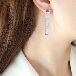 E0325 Fashion Designer 18k Gold Plated Statement Earring <strong>Jewelry</strong> Women <strong>Stainless</strong> <strong>Steel</strong> Long Zircon Pendant Earrings - Product Image 5