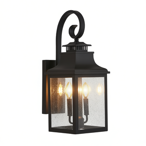 Lanterne murale extérieure vintage en métal noir avec verre clair à facettes, applique murale pour jardin, véranda, patio, 23 pouces, modèle D0100XFPEQY - Product Image 1