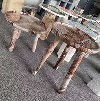 Table basse moderne en marbre Rosso Monika, base cylindrique en pierre rouge, luxe, villa, hôtel, salon, écologique