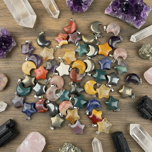 Gemischter Edelstein anhänger Natur kristall Handwerk Amethyst Mond und Stern Anhänger für Heil geschenk - Product Image 1