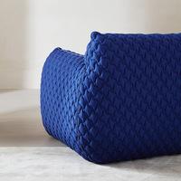Fauteuil simple rectangulaire en similicuir italien de style nordique, rembourré en éponge, bleu, pour salon minimaliste, canapé paresseux en acier inoxydable
