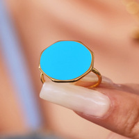 Anneau disque octogonal ouvert de style américain minimaliste en acier inoxydable plaqué or 18 carats