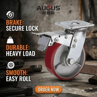 Roues pivotantes en PU rouge robustes de 4, 5, 6 et 8 pouces, 360° °   Roulettes en fonte rotatives pour équipements industriels mobiles