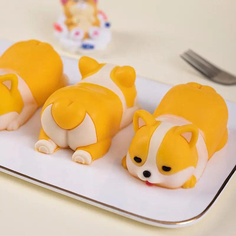 Cetakan silikon puding anjing kucing Panna Cotta Corgi 3D untuk Kue Mousse kelinci