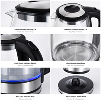 Bouilloire électrique portable sans fil 360° en verre de 1,8 L avec arrêt automatique