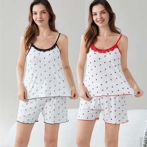 睡衣套装 罗纹吊带短裤睡衣 女式夏季甜美辣妹套装 - Product Image 3