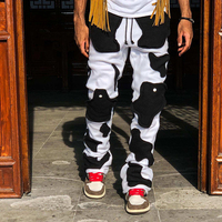 Pantalon de survêtement empilé personnalisé vache impression coton broderie Patch hiver survêtement empilé pantalons de survêtement hommes