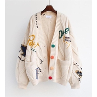 ZHEZHE mode automne hiver dames vêtements de plein air tricot Cardigans chandails femmes veste élégant col en v lâche décontracté tricoté manteau