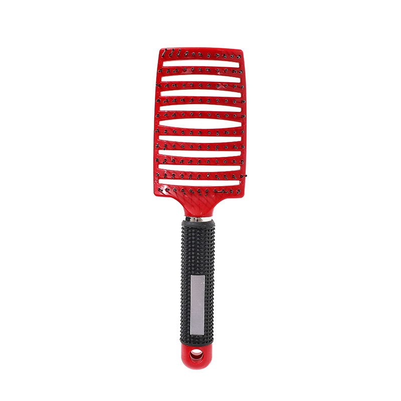 Red large curved comb [with rubber-coated handle]