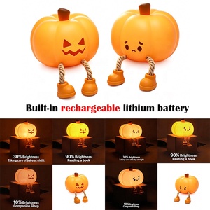 Halloween Pumpkin LED Night <b>Light</b> With <b>Rope</b> Hanging Legs USB Rechargeable Adjustable Brightness Silicone Touch Lamp - Product Image 2