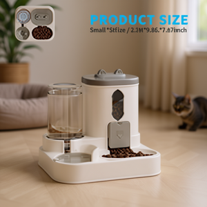 Distributore Automatico di Cibo per Gatti con Dispenser d'Acqua, in Plastica, Rettangolare, di Piccole Dimensioni per Alimentazione di Animali Domestici da Interno - Product Image 2