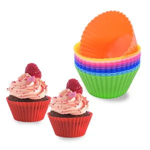 Gıda sınıfı kullanımlık silikon kek fincan kalıbı yuvarlak şekil Bpa ücretsiz yapışmaz Cupcake gömlekleri silikon pişirme kek kabı