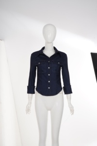 Women's <b>Stretch</b> <b>Denim</b> Shirt Long Sleeve Button Down Fitted Jean Blouse Turn Down Collar Casual Fashion Western Top - Product Image 6