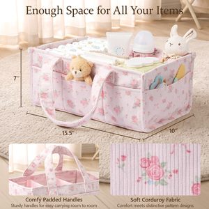 Organizador de Pañales para Bebé de Pana Suave al Tacto, Bolsa de Pañales Portátil con Múltiples Bolsillos, Cesta de Almacenamiento para Guardería - Product Image 2