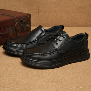 Zapatos Náuticos de Cuero Estilo Británico para Hombre, Punta Redonda, Suela de Goma, Entresuela de EVA Acolchada, Para Todas las Temporadas, Con Cordones, Corte Bajo - Product Image 1