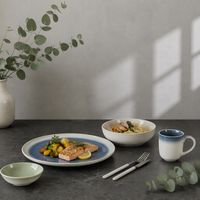 Service de table en porcelaine haut de gamme EKA tendance, avec tasses et assiettes à glaçure réactive dégradée, vaisselle de cuisine moderne et rustique, vente en gros