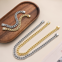 Collier Hip Hop Messi Gems Chaîne à maillons cubains en alliage de zinc plaqué or avec incrustation de réglage de griffe de strass pour les fêtes
