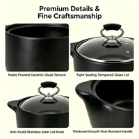Casserole en céramique de style chinois de grande capacité, durable, avec couvercle en verre, résistante aux hautes températures, ensemble de casseroles et poêles