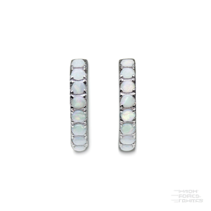 Orecchini a Cerchio Chao Forces Opal in Argento 925 con Incastonatura a Canale, Minimalisti, da Donna, per Uso Quotidiano, Tono Oro Bianco - Product Image 1