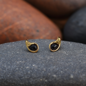 Fashion <b>Stud</b> <b>Earrings</b> 316L Stainless Steel PVD Gold Plating Sustainable Resistant <b>Black</b> Stone Inlay - Product Image 3