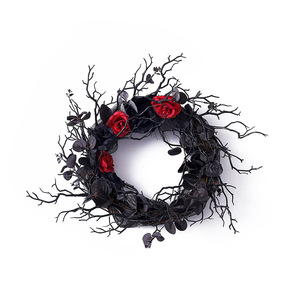 <b>Halloween</b> Withered <b>Wreath</b> Simulation Flowers Black Decorative Rattan Circle Wall Hanging for <b>Door</b> for Holiday Party Decorations - Product Image 5