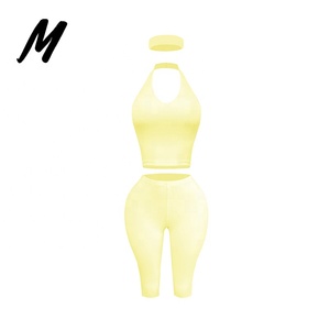 Ensemble deux pièces pour femmes 2026 : Crop top halter double couche en coton et legging capri, personnalisable avec logo, style Y2K - Product Image 6