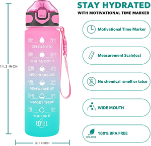 32oz Leakproof Drinking Gym Time Marker <strong>Water</strong> <strong>Bottle</strong>, Motivational Plastic <strong>Water</strong> <strong>Bottles</strong> <strong>Carry</strong> <strong>Strap</strong> <strong>for</strong> Fitness, Outdoor Sports - Product Image 3
