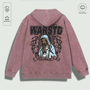 Sudadera con Capucha 100% Algodón Lavado con Estampado Gráfico de Figura Orando, Varios Colores - Product Image 1