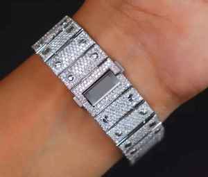 Exquisito movimiento mecánico automático de lujo, reloj de moda de acero inoxidable, piedras de moissanita heladas brillantes, entrega Premium - Product Image 3