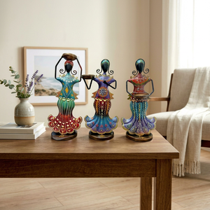 Figurines artisanales en fer de femmes tribales africaines, lot de 3 |   Statues Porte-Bougies Métalliques Colorées pour la Décoration Intérieure et le Salon - Product Image 2