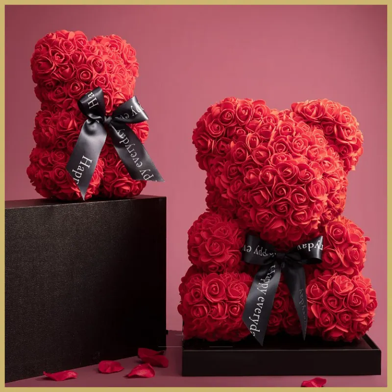 Atacado 25cm 40cm Dia Dos Namorados Para Sempre Flor Artificial Teddy Rose Bear Com Caixa De Presente Espuma Rose Bear E Coffret Cadeau