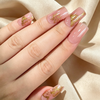 Vente en gros de faux ongles personnalisés à marque privée, lot de 24 pièces, rose nude, feuille d'or, carrés, réutilisables, pour salon