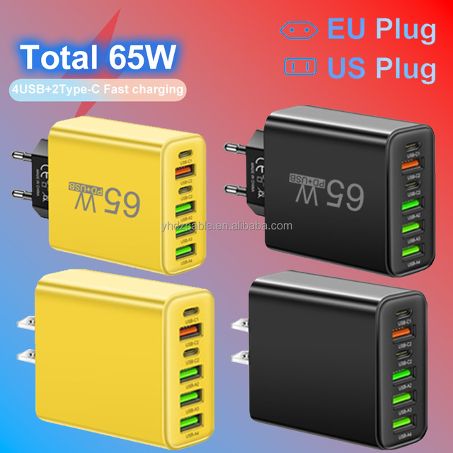 65W PD Charger USB C Quick and Fast Charge EU UK US Plug Type-C Travel Adapter for Mobile Phone