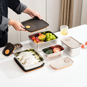 Contenedor de Almacenamiento de Alimentos de Acero Inoxidable 304, Rectangular, con Tapa de Clip, Apto para Refrigerador y Congelador, Juego de Cajas Bento para Frutas - Product Image 2