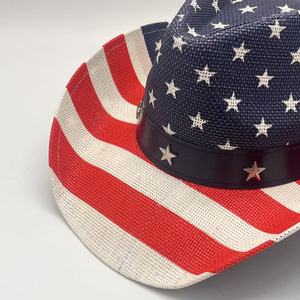 Ventes directes d'usine de chapeaux de Cowboy occidentaux rétro classiques USA drapeau américain peinture chapeau de paille drapeau américain chapeau de Cowboy - Product Image 4