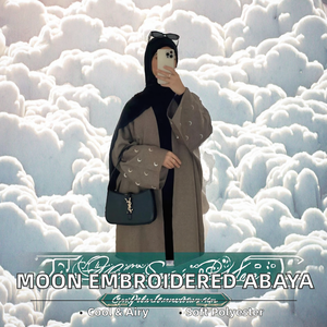 Abaya Yibaoli respirante à manches longues, 5 couleurs, style lin en polyester, ouverture devant, avec broderie en forme de lune, nouveauté 2025 - Product Image 2