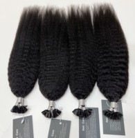 Vente en gros 100% Raw Remy péruvienne kératine pointe plate Extension de cheveux doux crépus droite cheveux humains