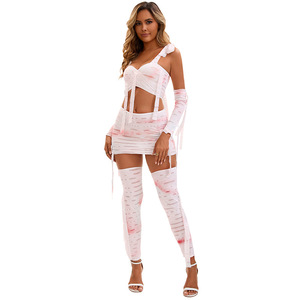 Disfraz de momia para mujer, vestido blanco con tirantes y vendas para las piernas y brazos, para fiesta de Halloween o actuación en escenario - Product Image 3