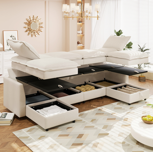 โซฟาเบดแบบโมดูลาร์ 6 ชิ้น Mirod Versatile พร้อมที่เก็บของ, เบาะรองนั่งสองชั้นแบบหนังเทียมทันสมัย, ดีไซน์ที่สะดวกสบายและทนทาน - Product Image 2