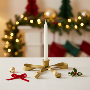 Support de bougie en métal doré en gros avec ruban décoratif pour la décoration de Noël à la maison - Product Image 1