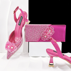 Y 38-43 Nuevo Conjunto de Zapatos y Bolso con Decoración de Flores de Pedrería para Mujer, para Fiesta, Tacones Altos y Bolso de Mano - Product Image 3