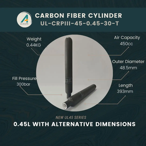 ถังคาร์บอนไฟเบอร์ Alsafe Ultra Light 0.45 ลิตร 300 บาร์ 450 ซีซี ราคาโรงงาน ได้รับการรับรองมาตรฐาน CE และ ISO สำหรับปืนลม PCP - Product Image 2